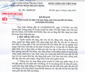 " Đề cương tuyên truyền kỷ niệm 130 năm ngày sinh Chủ tịch Hồ Chí Minh (19/5/1980-19/5/2020)"
