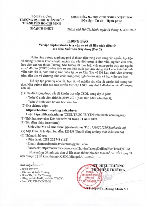 Thông báo số 240/TB-ĐHKT ngày 13/4/2022 về việc cấp tài khoản truy cập cơ sở dữ liệu sách điện tử của Nhà xuất bản Xây dựng (Đợt 2)