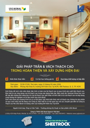 Mời dự hội thảo “Giải pháp trần và vách thạch cao trong hoàn thiện và xây dựng hiện đại”