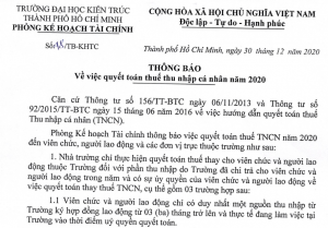 Thông báo về việc quyết toán thuế thu nhập cá nhân năm 2020
