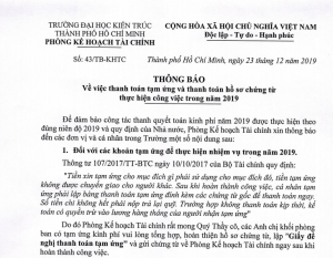 Thông báo về việc thanh toán hồ sơ chứng từ thực hiện công việc trong năm 2019