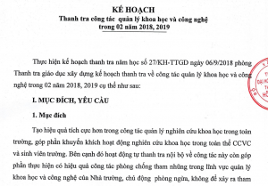 Kế hoạch thanh tra Công tác Quản lý khoa học và công nghệ hai năm 2018-2019