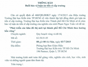 Mời tham dự buổi bảo vệ luận án tiến sĩ cấp trường của NCS Phạm Ngọc Tuấn