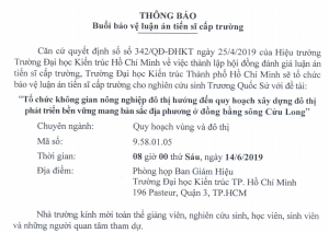 Thông báo buổi bảo vệ luận án tiến sĩ cấp Trường của NCS Trương Quốc Sử