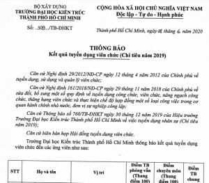 Thông báo kết quả tuyển dụng viên chức (Chỉ tiêu năm 2019)
