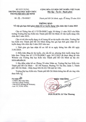 Thông báo số 33/TB-ĐHKT về việc gia hạn thời gian nhận hồ sơ tuyển dụng viên chức đợt 2 năm 2023