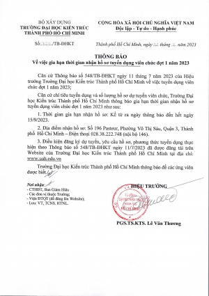 Thông báo số 707/TB-ĐHKT ngày 30/8/2023 về việc gia hạn thời gian nhận hồ sơ tuyển dụng viên chức đợt 1 năm 2023