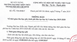Thông báo thời gian thu học phí, kinh phí đào tạo học kỳ I năm học 2019-2020