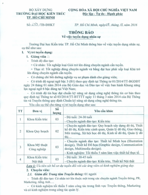 Thông báo tuyển dụng: Giảng viên, Giám đốc Truyền thông, Chuyên viên dự án
