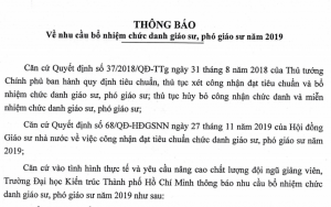 Thông báo về nhu cầu bổ nhiệm chức danh giáo sư, phó giáo sư năm 2019