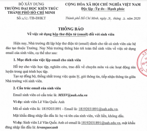 Thông báo về việc sử dụng hộp thư điện tử (email) đối với sinh viên