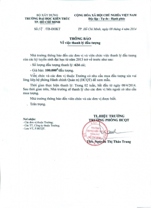 Thông báo về việc thanh lý đầu tượng