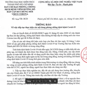 Thông báo về việc tiếp tục thực hiện các nội dung phòng chống dịch bệnh Covid-19