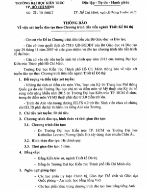 Tuyển sinh Chương trình tiên tiến ngành Thiết kế đô thị năm 2015