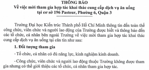 Mời hợp tác khai thác cung cấp dịch vụ ăn uống tại cơ sở 196 Pasteur