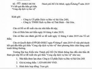 Thông báo kết quả đầu thầu gói thầu "Cung cấp dịch vụ bảo vệ"